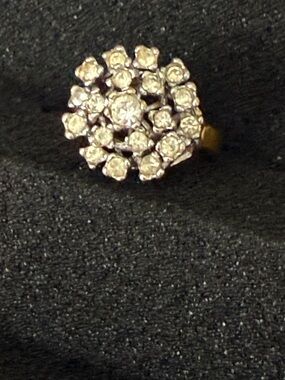 Vintage Vargas 18KT HGE Rhinestone Tiered Cluster Ring 6